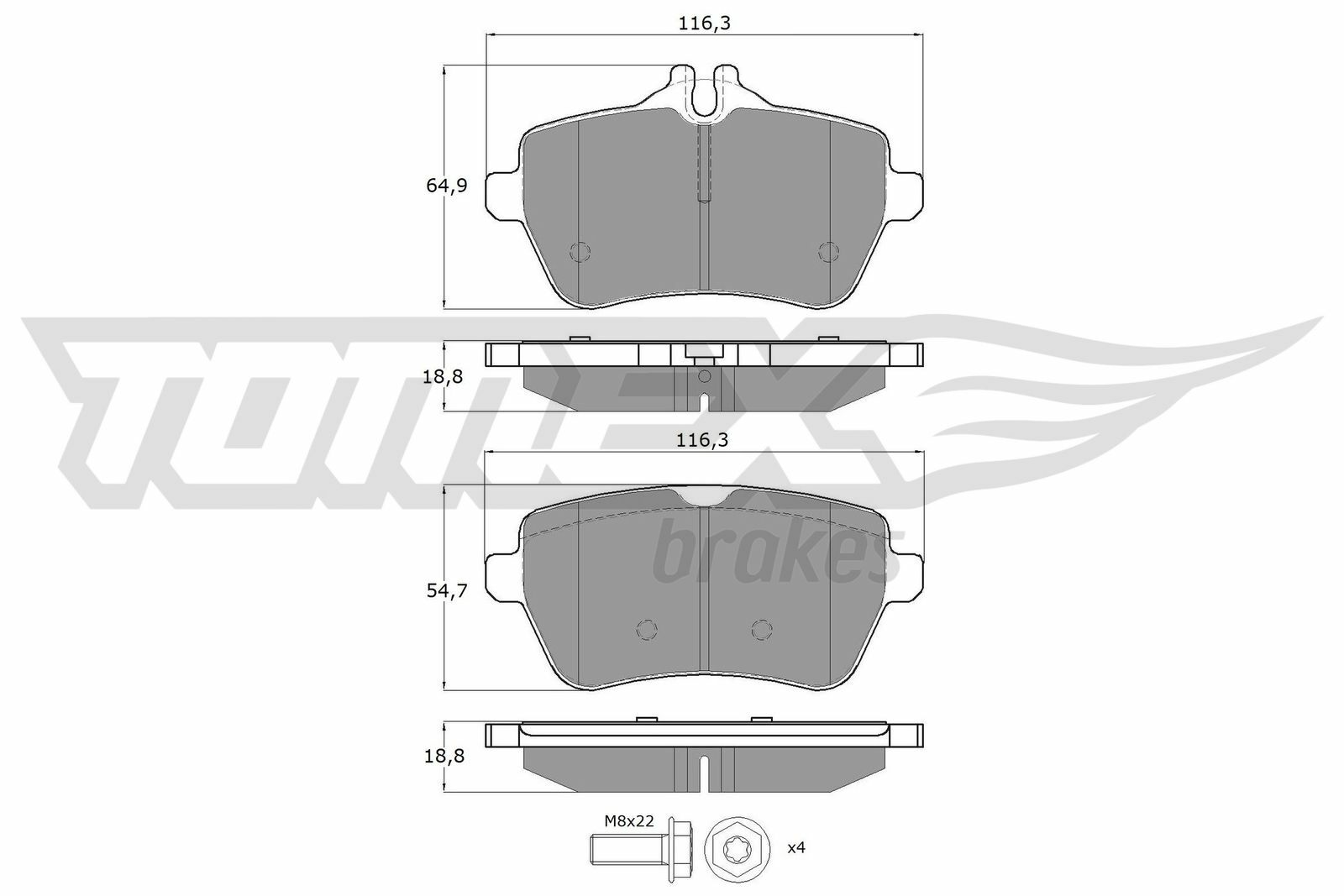 Sada brzdových destiček, kotoučová brzda TOMEX Brakes